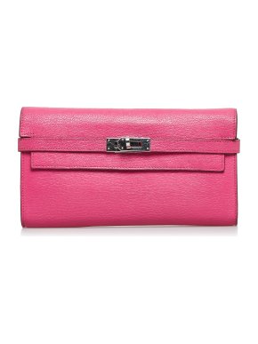 Hermes Rose Tyrien Chevre Mysore Kelly Classic Wallet PHW