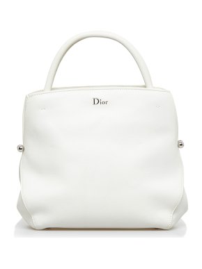 Dior Vintage Bar White Leather Tote Bag