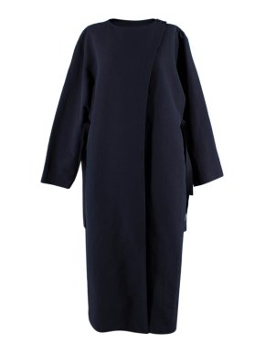 Navy 917 Side Pleated Maxi Dress Coat