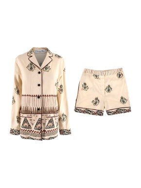 Dior Cream Printed Silk Shirt & Shorts