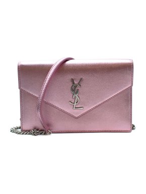 Saint Laurent Metallic Pink Uptown Wallet On Chain