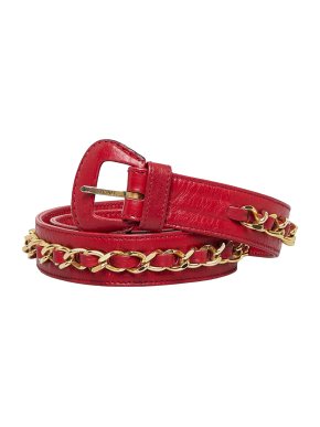 Chanel Red Leather Vintage Chain Belt - Size 65