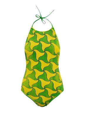 Bottega Veneta Green & Yellow Halterneck Swimsuit