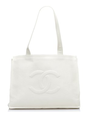 Chanel CC White Caviar Tote Bag