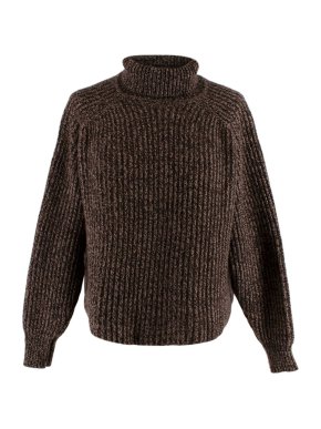Marl Brown Chunky Ribbed Cashmere Roll Neck Jumper