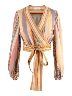 Zimmermann Mae Striped Cotton Wrap Blouse
