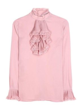 Gucci Pink Lace Trimmed Frill Silk Blouse