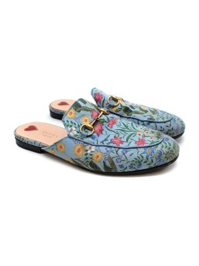 Gucci Princetown Blue Floral Printed Horsebit Loafers