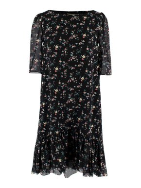 Saint Laurent Black Silk Floral Print Dress
