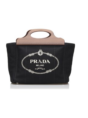 Prada Canapa Logo Canvas Wood Handle Tote Bag
