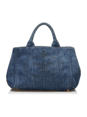 Prada Denim Canapa Logo Canvas Tote Bag