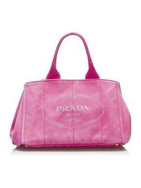 Prada Canapa Logo Pink Canvas Tote Bag