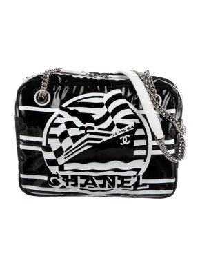 Chanel La Pausa Printed Black Vinyl Camera Bag
