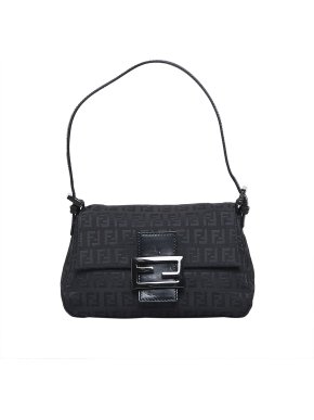 Fendi Black Zucchino Canvas Baguette Bag