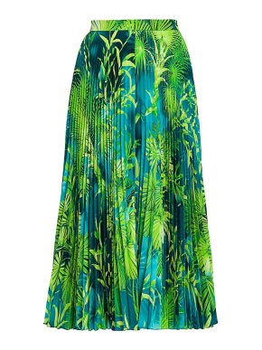 Versace Jungle Print Pleated Midi Skirt