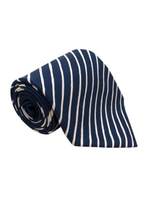 Hermes Navy and White Striped Silk Tie