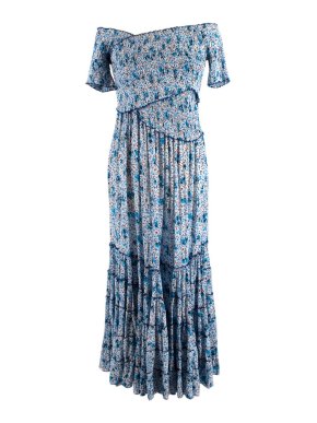 Poupette St Barth Blue Floral Off-shoulder Dress