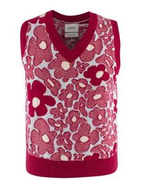 Barrie Pink Cashmere Floral Intarsia Knit Vest