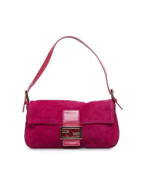 Fendi Pink Suede Crystal Baguette Bag