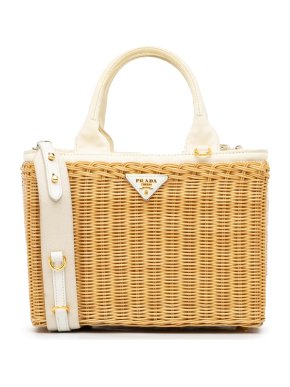 Prada Wicker & Canvas Tote Bag