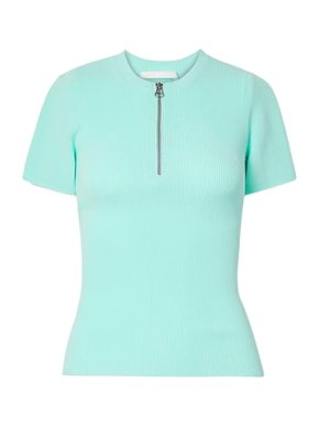 Helmut Lang Turquoise Ribbed Quarter Zip Top