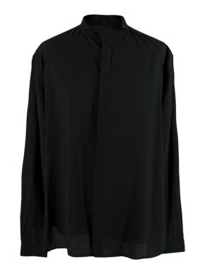 Saint Laurent Black Mock Neck Lightweight Silk Blend Shirt