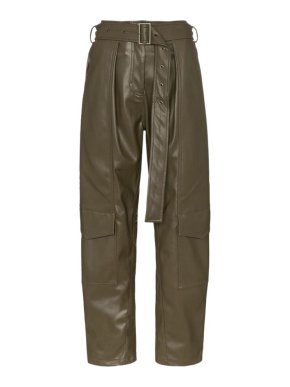 Low Classic Khaki Belted Faux Leather Cargo Trousers
