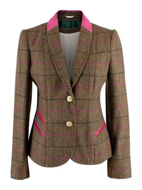 Holland Copper Pink Trimmed Check Single Breasted Wool Blazeer