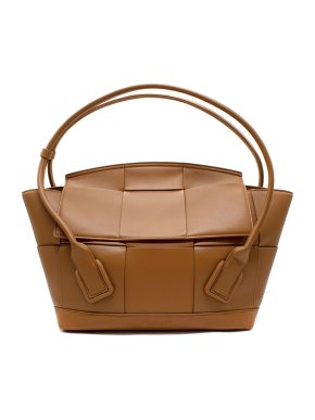 Bottega Veneta Arco Medium Wood Intrecciato Leather Tote Bag