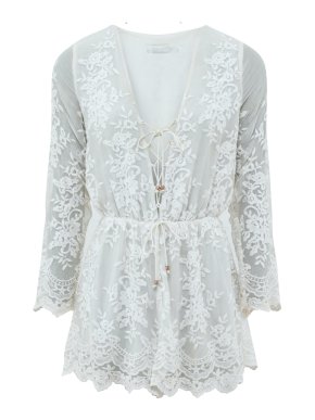Zimmermann Lucia Cream Lace Tie Up Playsuit