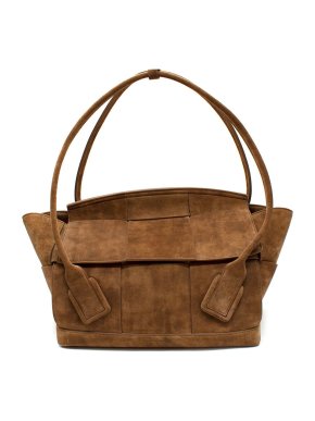 Bottega Veneta Arco Medium Camel Intrecciato Suede Tote Bag