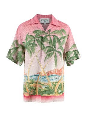 Casablanca Palm Tree Printed Pink Linen Shirt