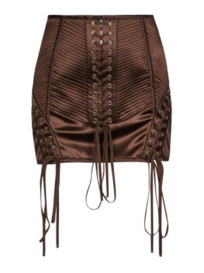Dolce & Gabbana Brown Satin Lace Up Mini Skirt