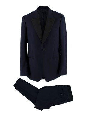 Alexander McQueen Navy Wool Single Breasted Suit with Contrast Lapels