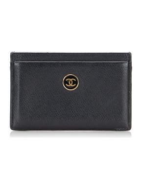 Chanel CC Button Black Leather Card Holder