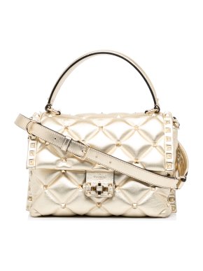 Valentino Garavani Metallic Gold Leather Candystud Top Handle Bag