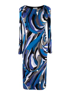Emilio Pucci Abstract Printed Blue Long Sleeved Midi Dress