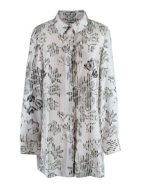 Salvatore Ferragamo Floral Stripe Printed Silk Shirt