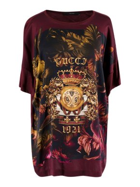 Gucci Logo Crown Printed Silk T shirt