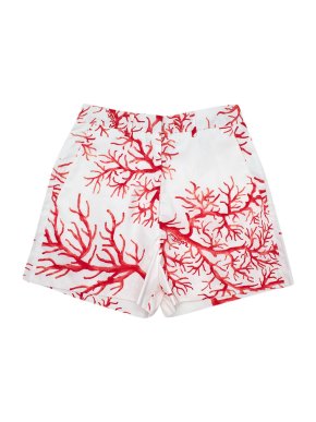 Valentino Archive '69 Ivory Coral Printed Cotton Poplin Shorts