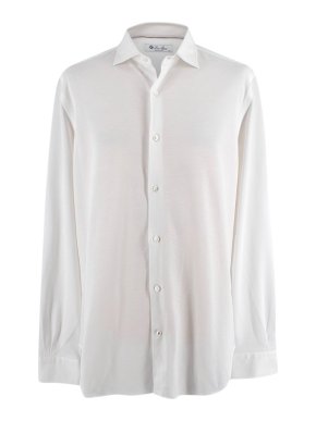 Loro Piana White Cotton Twill Button Up Shirt