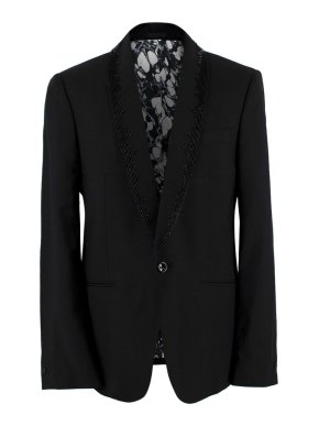 Alexander McQueen Bead Embellished Lapel Black Single Breasted Blazer