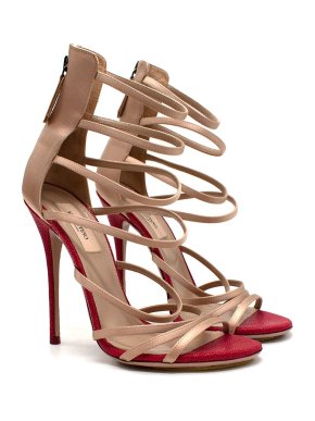 Valentino Garavani Multi Strap Beige & Red Leather Sandals