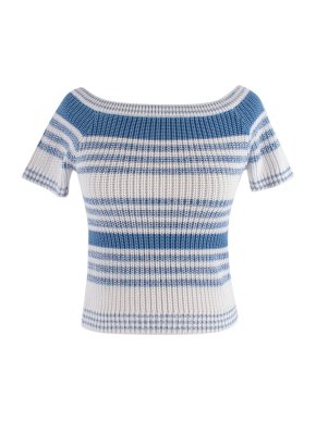 Red Valentino Ribbed Knit Cotton Striped Off Shoulder Top