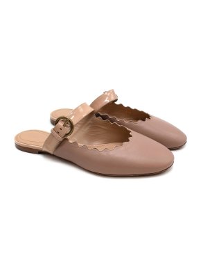 Chloe Beige Scalloped Lauren Slip-on Mules