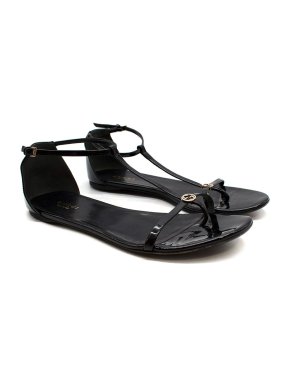 Gucci Black Patent Leather GG Thong Sandals