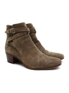 Saint Laurent Wyatt Khaki Suede Ankle Boots