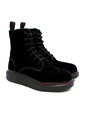 Alexander McQueen Black Velvet Hybrid Ankle Boots