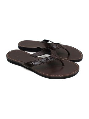 Gucci Brown Crocodile Embossed Leather Thong Sandals