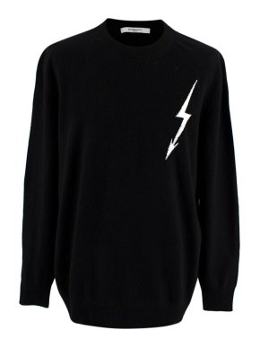 Givenchy Black Lightning Bolt Intarsia Cashmere Jumper